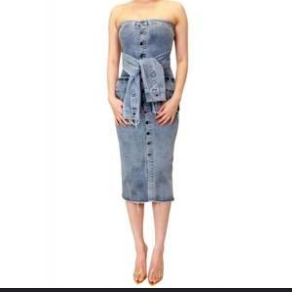 My Boo Light Blue Denim Midi Dress Size L ( fits like a small)